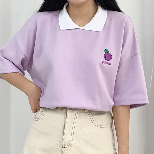 [빠른출고/귀욤템] 뽀짝 과일 자수 카라 반팔티