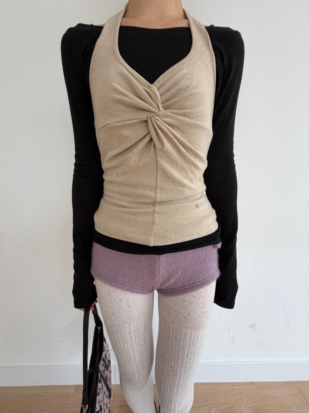 베이지 꼬임 홀터 나시(기모나시/스판)