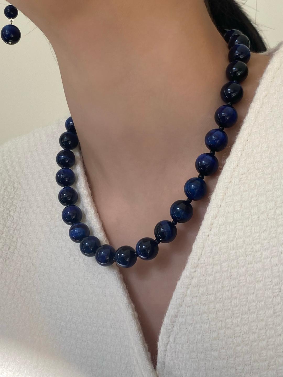 Deepblue Tigers Eye Stone Necklace (12mm)