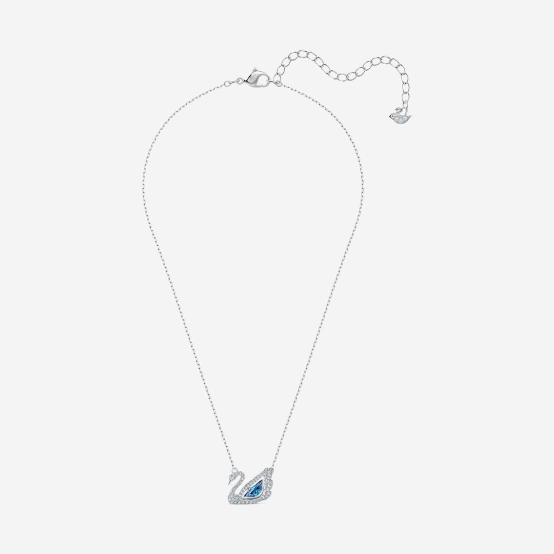 (W) Swarovski Dancing Swan Necklace Blue Rhodium Plated
