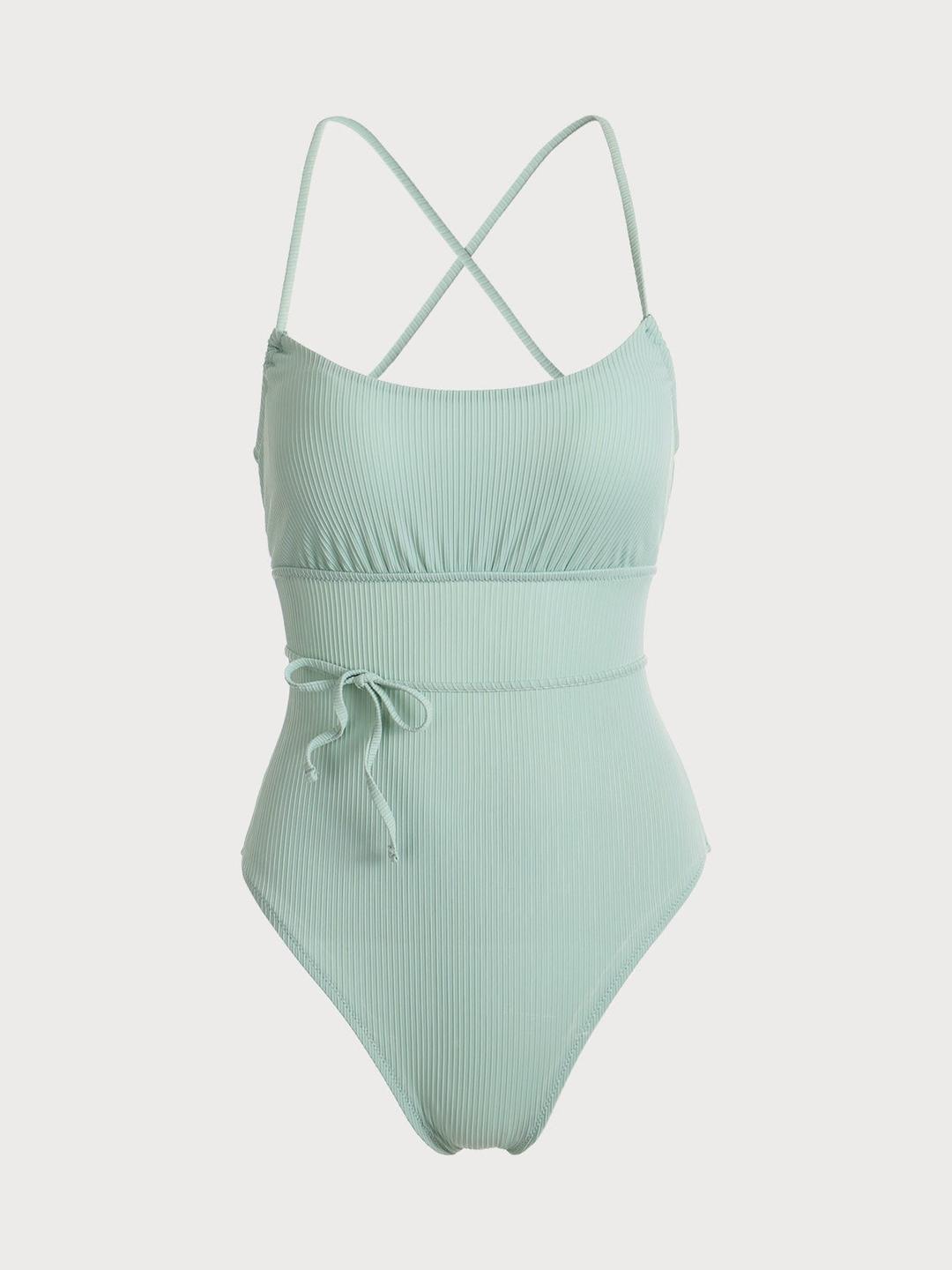 Cyan Criss Cross Tie Back One-Piece Swimsuit - Cyan / XS