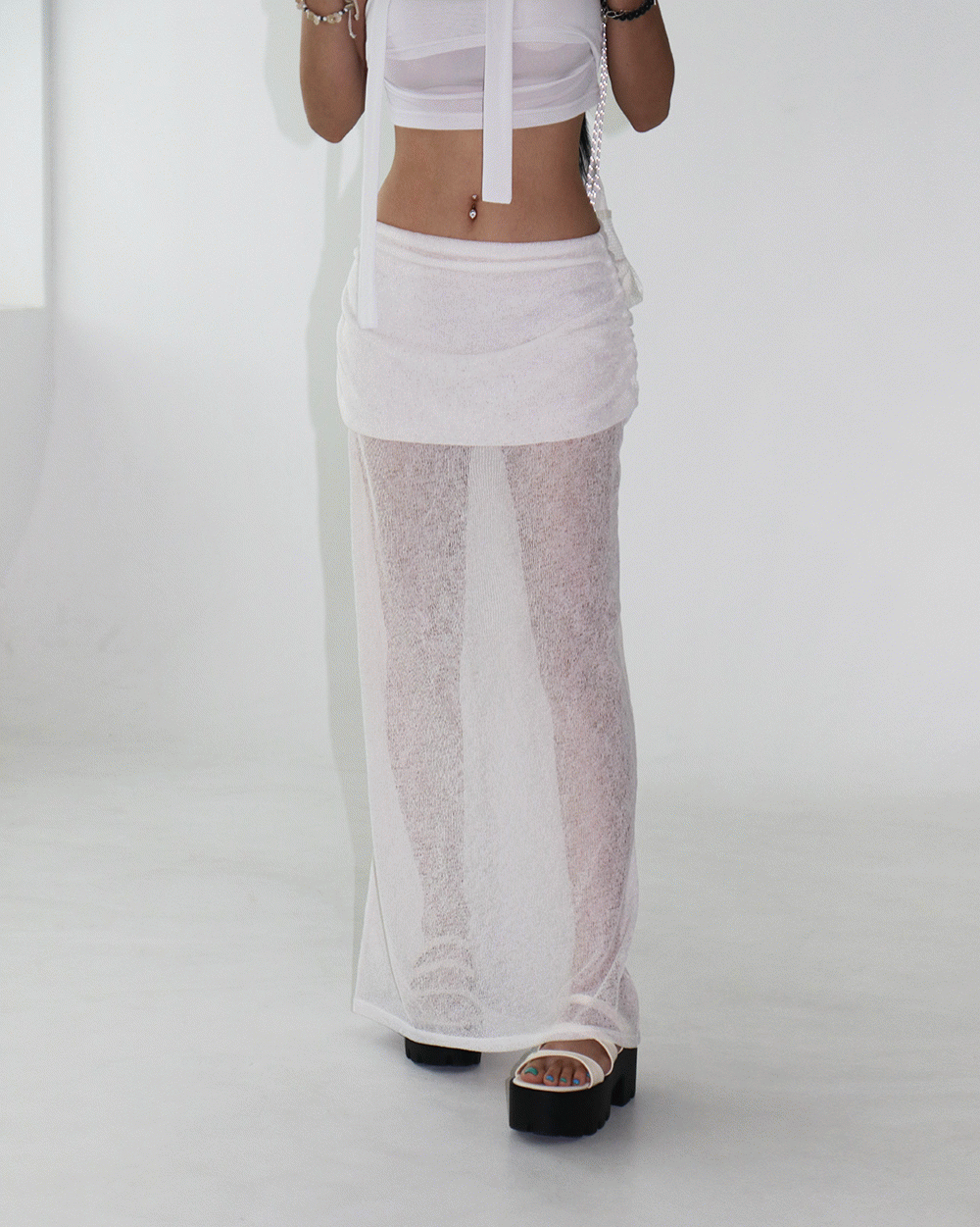 딜라잇제이 시스루 레이어드 맥시 롱스커트