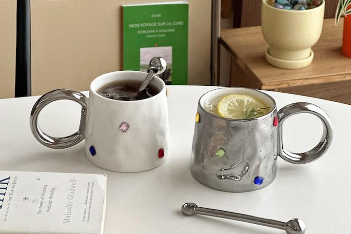 보석바 머그컵 + 머들러 세트 실버 링머그컵