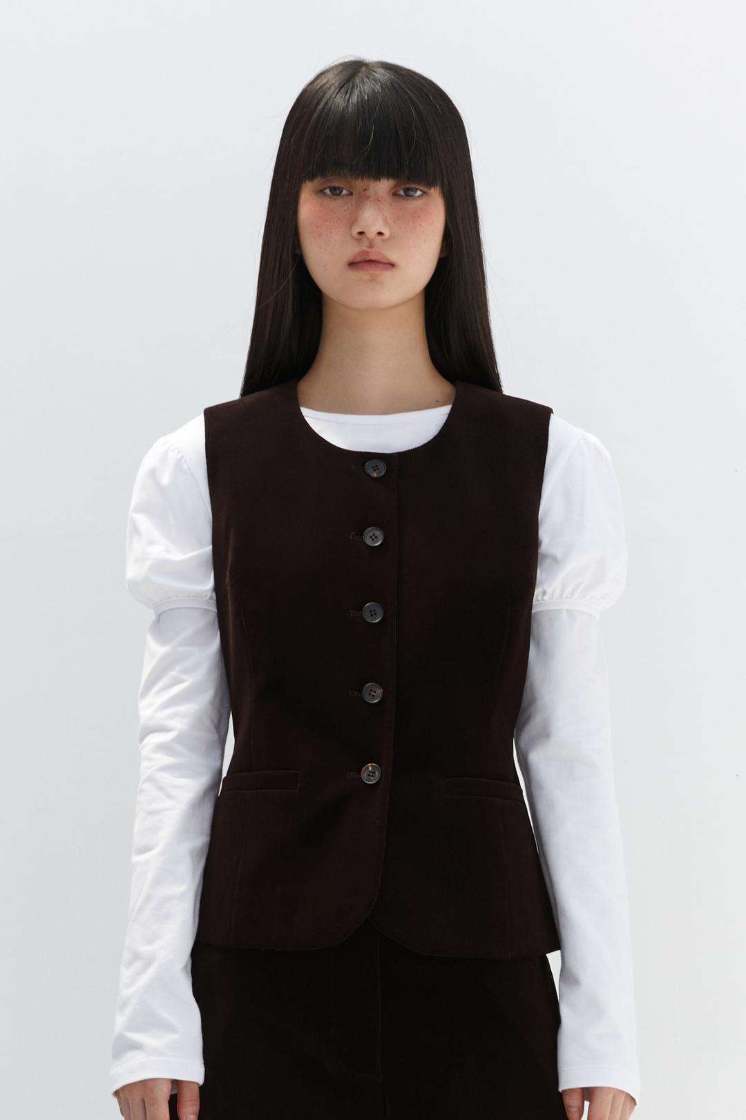 HOURGLASS TWILL VEST (BROWN)