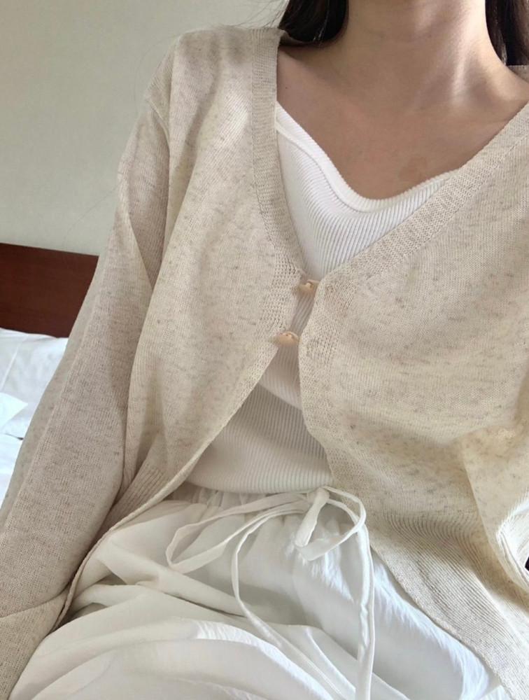 단추 린넨 가디건(3color)
