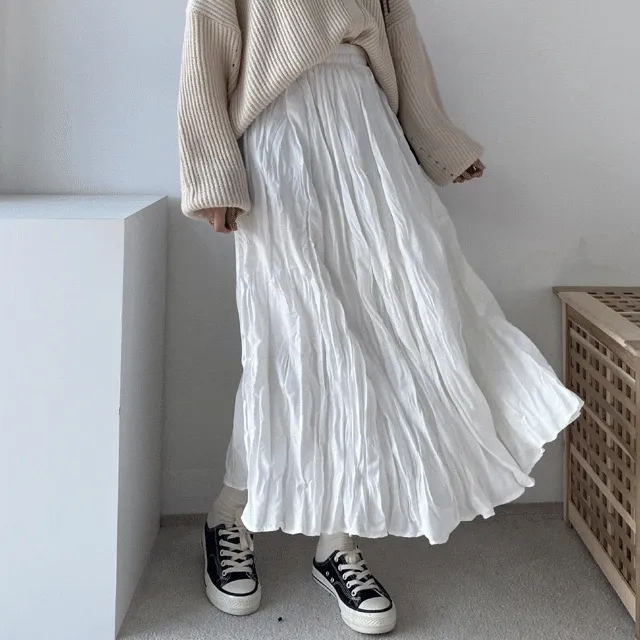 [1+1할인/가성비갑!!] 데일리 주름롱스커트 3color