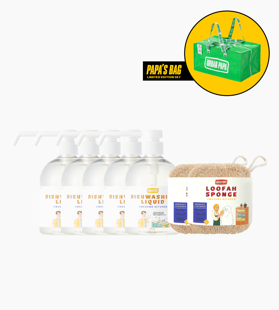[Event] 주방세제 500ml x 5개 + 천연수세미 4개입 x 2개 (파파스백 한정 구성)