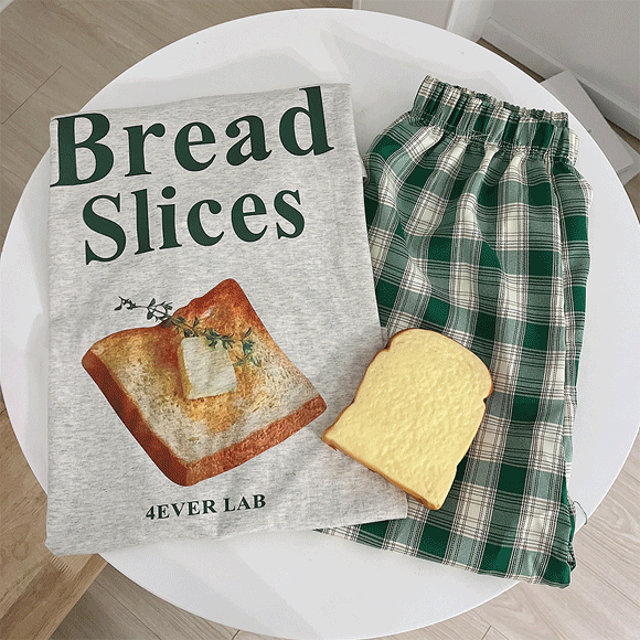💚[가을신상!!/긴팔반팔]💚 빅사이즈 식빵 반팔 잠옷 파자마 세트 잠옷바지 루즈핏 오버핏 체크바지 남녀공용 티셔츠 커플티 커플룩 여름