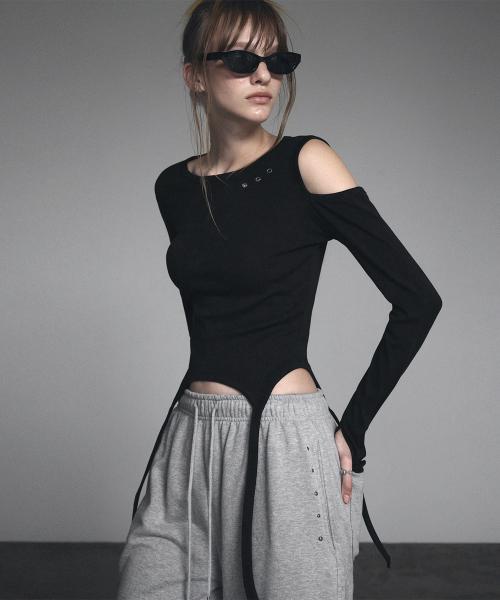 GROWHIDE 즈앤 아일렛 스트랩 트임 긴팔 티셔츠