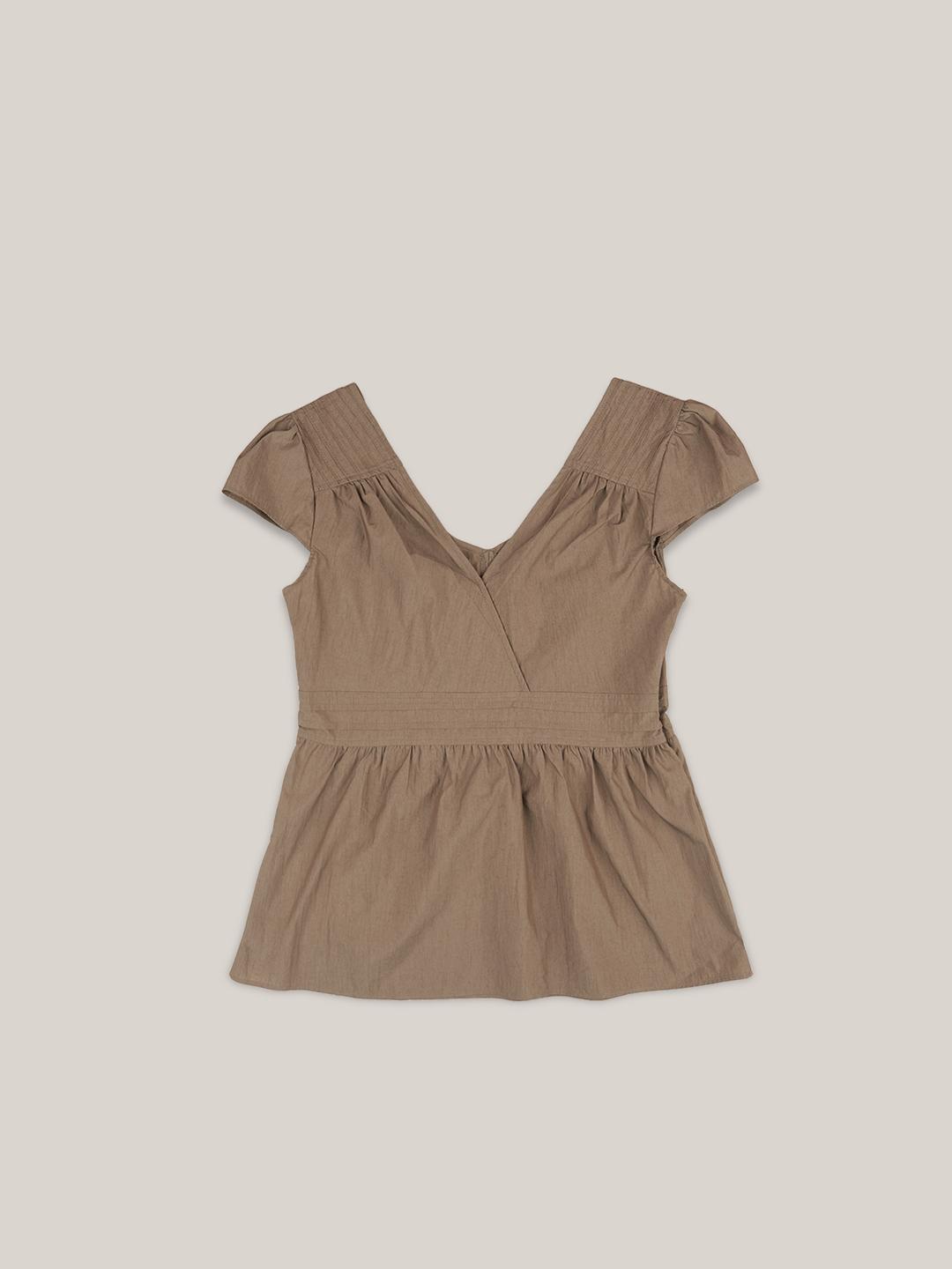 PUFF PIN TUCK BLOUSE  [ KHAKI ]