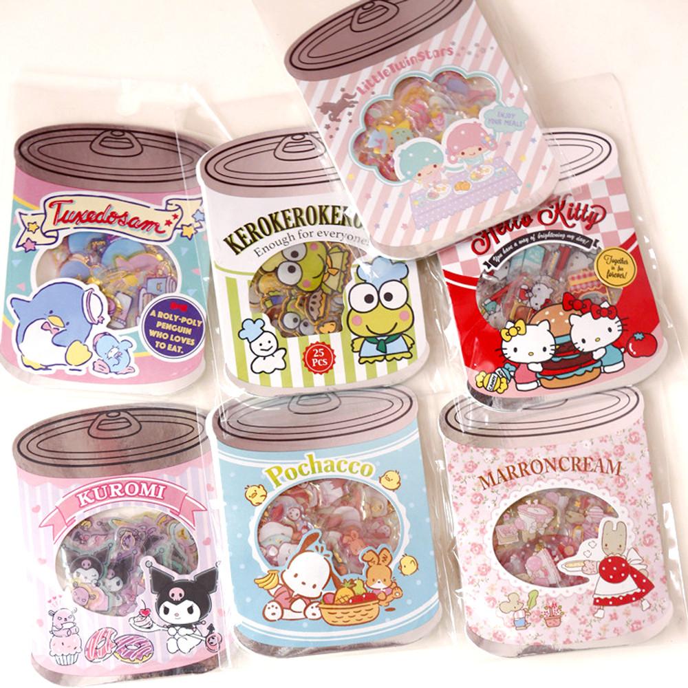 헬로키티 턱시도샘 쿠로미 포차코 마론크림 리틀트윈스 캔 통조림 에폭시 조각 씰 스티커