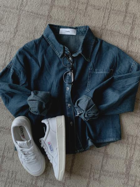 어베러데이 [강추] 히든 세미크롭 빈티지 데님셔츠 - 2C