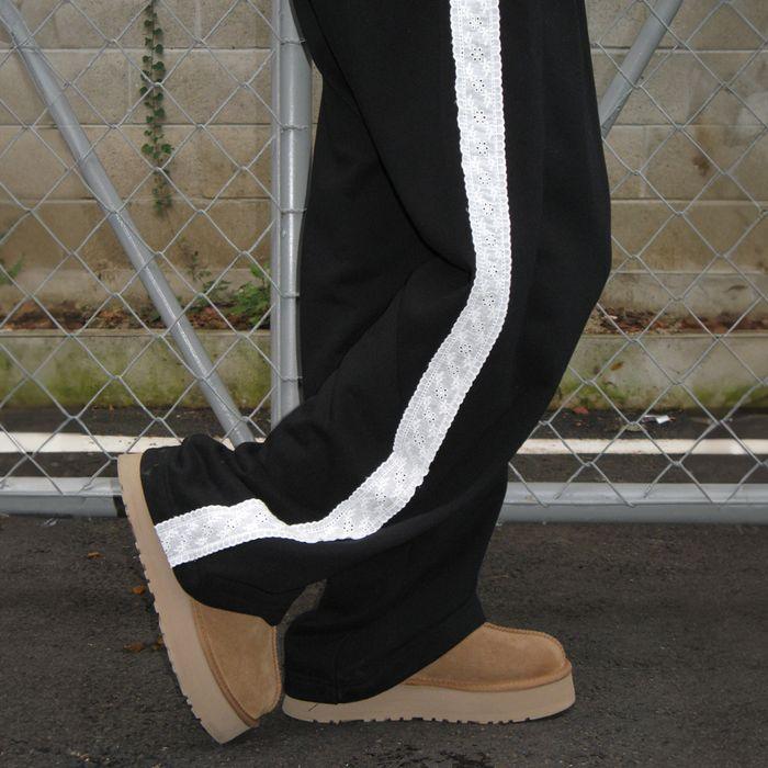 SIDE LACE TRACK SWEAT PANTS BLACK
