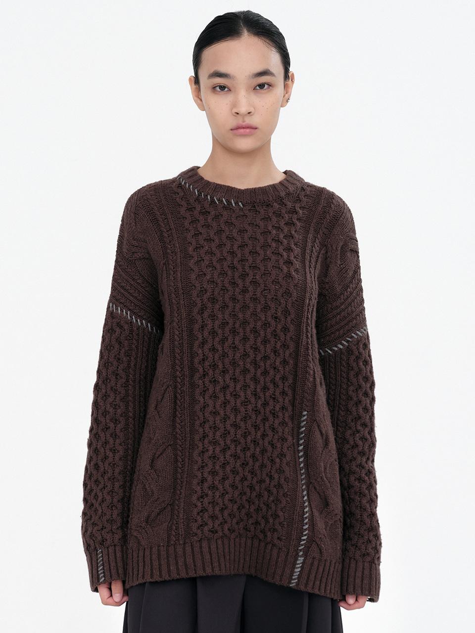 Cable Stitch Pullover Knit [Brown]