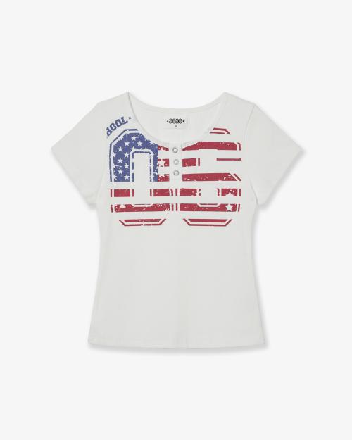 USA BANNER HENLY NECK TEE [WHITE]