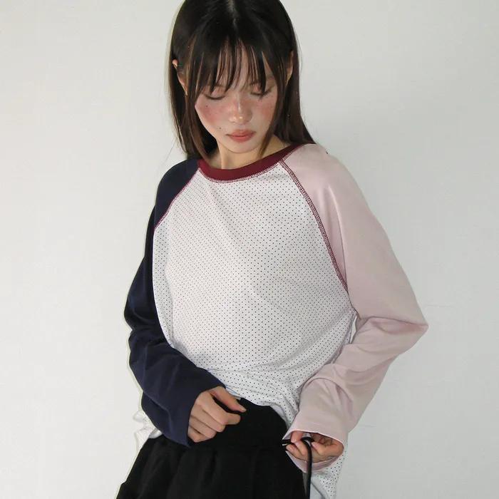 MULTI COLOR LOOSE FIT LONG SLEEVE WHITE DOT