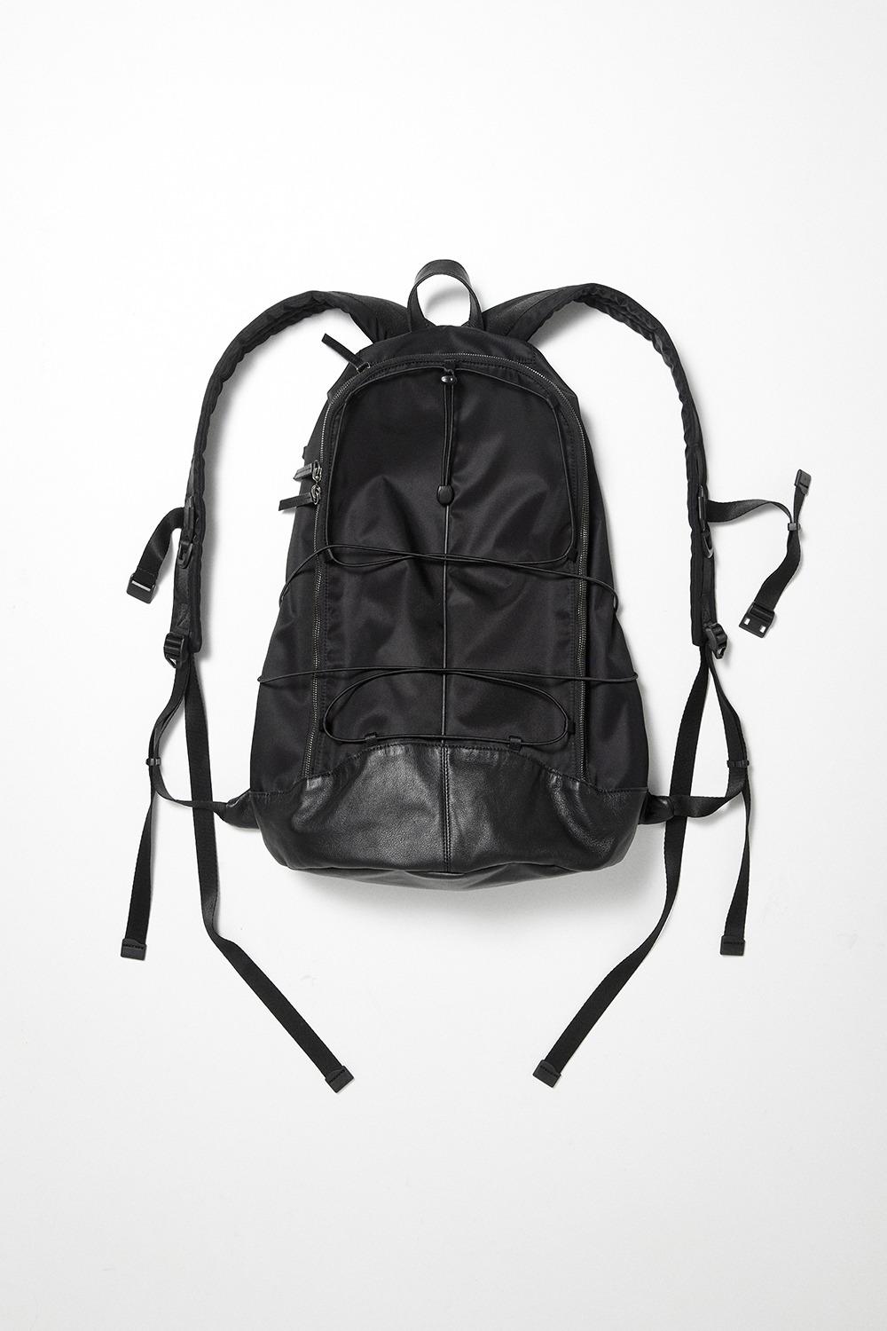 Nylon Leather Backpack Black