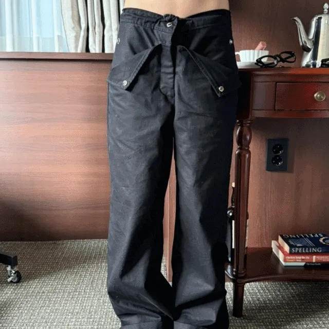 Best) 스냅팬츠 블랙 연베이지 [디테일/버튼/스냅팬츠/롱팬츠/와이드/가을코디/데일리/캐주얼/y2k]