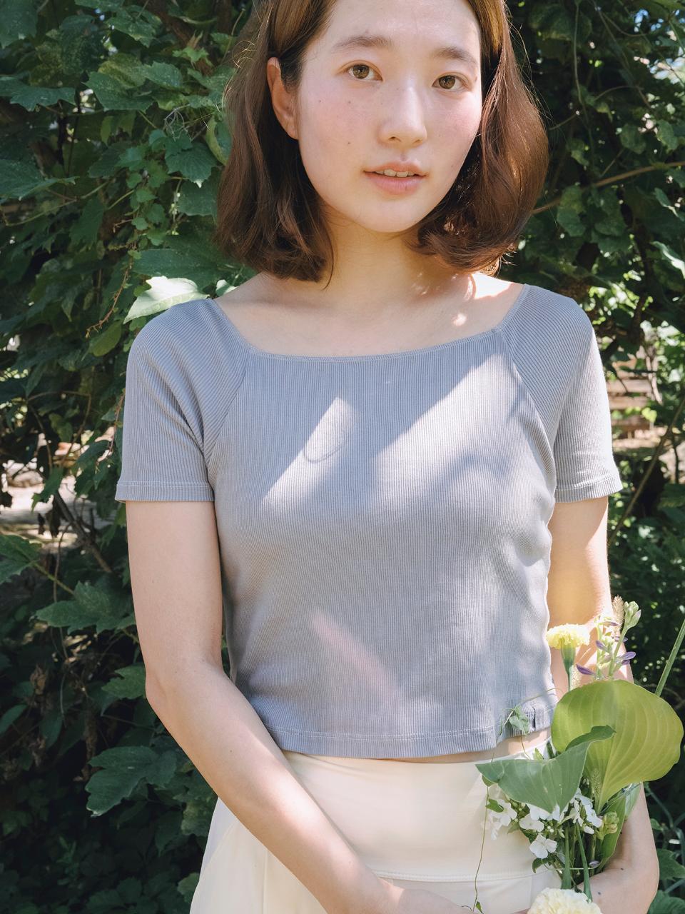 (2 in 1) Square half tee in gray_스퀘어 반팔티 그레이