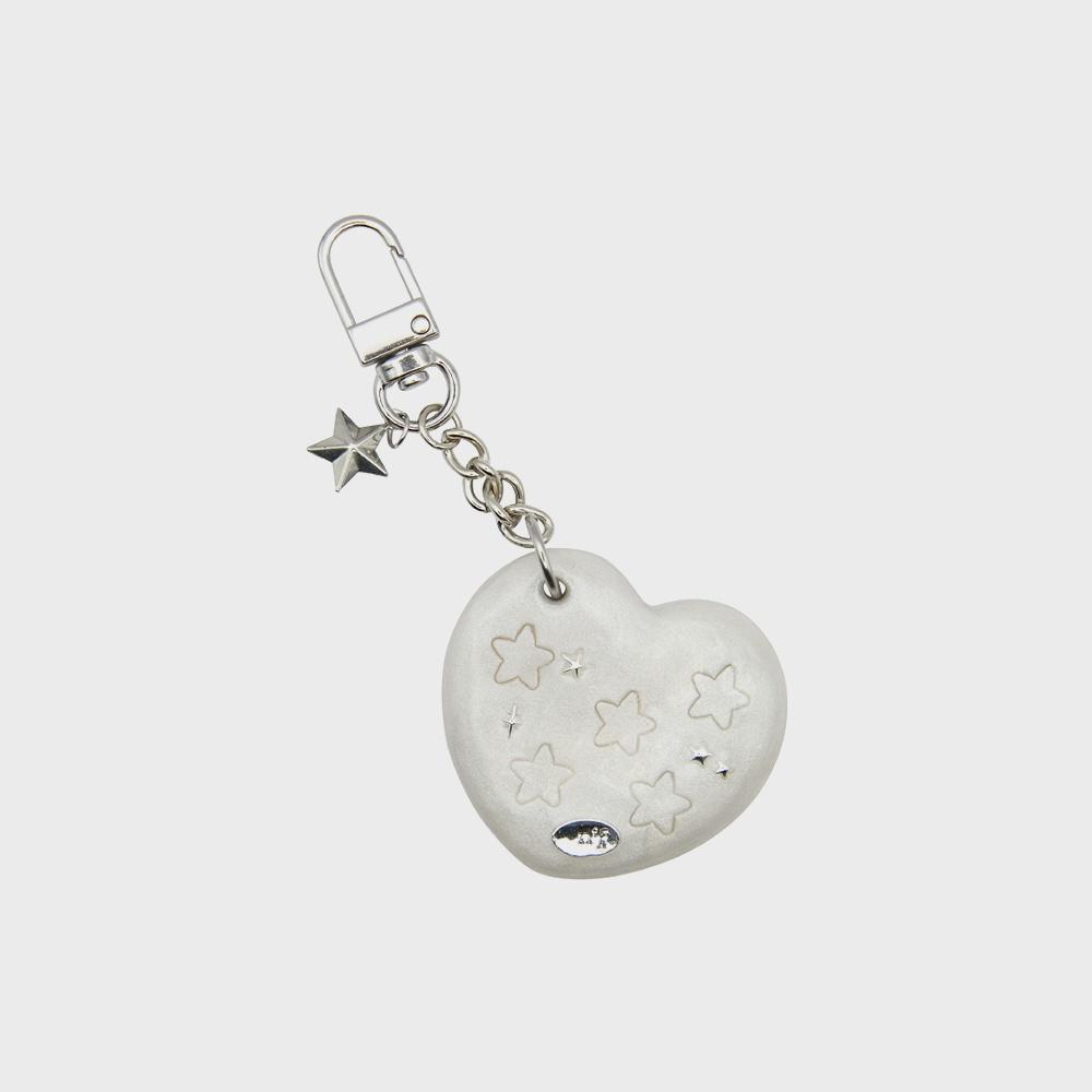 heart star mirror key ring-white pearl