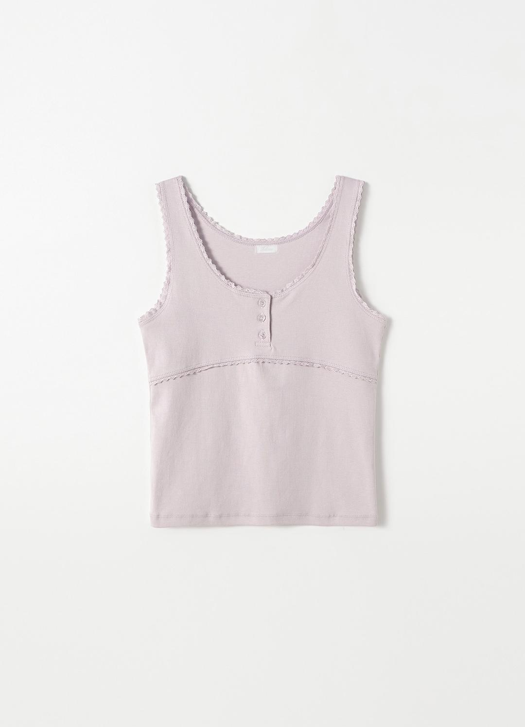 Lace Button Sleeveless(Light Purple)