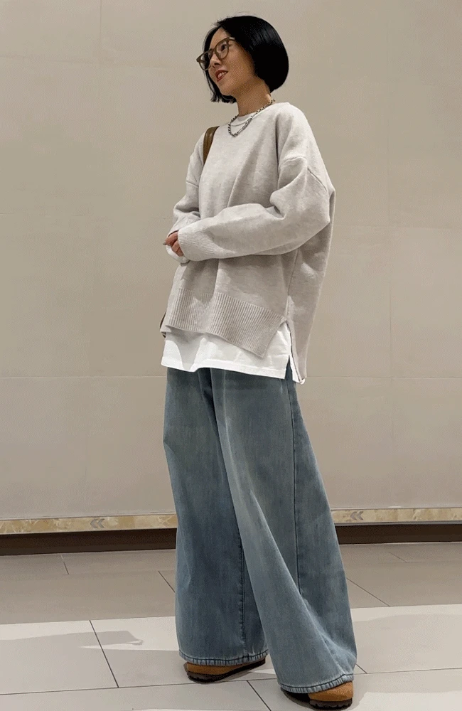 winter banding wide jeans