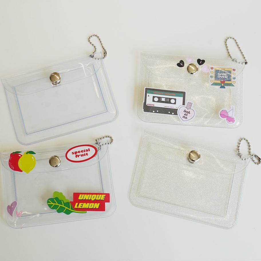 심플 투명 PVC 포카 카드 동전 지갑 2type [글리터 펄 미니 포토카드 홀더 똑딱이 케이스 명함 보관]