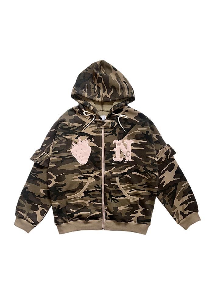 BERRY FRILL WING ZIP-UP HOODIE CAMO
