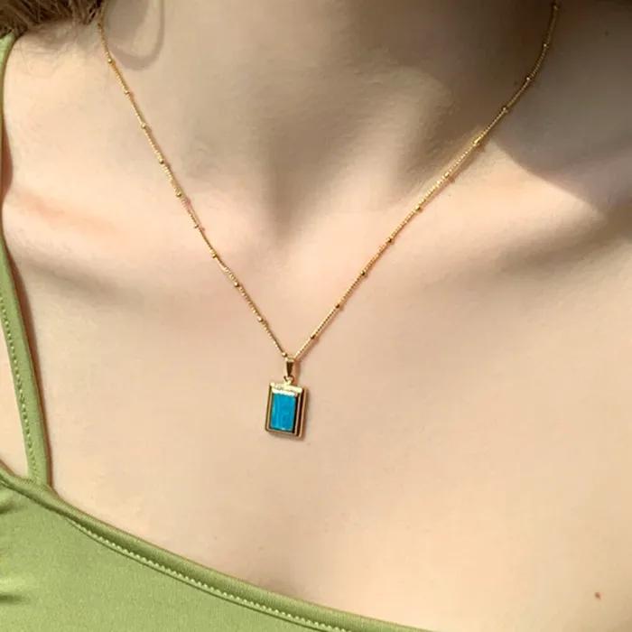blue marine frame necklace