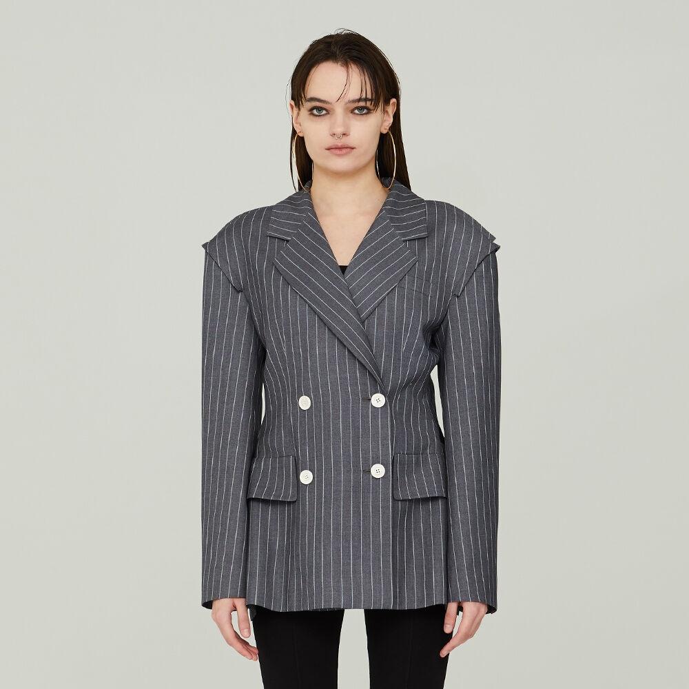 STRIPED BACKLESS JACKET-GRAY