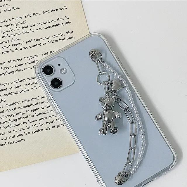 곰돌이 진주 체인 스트랩 핸드폰케이스 아이폰 갤럭시 Z플립