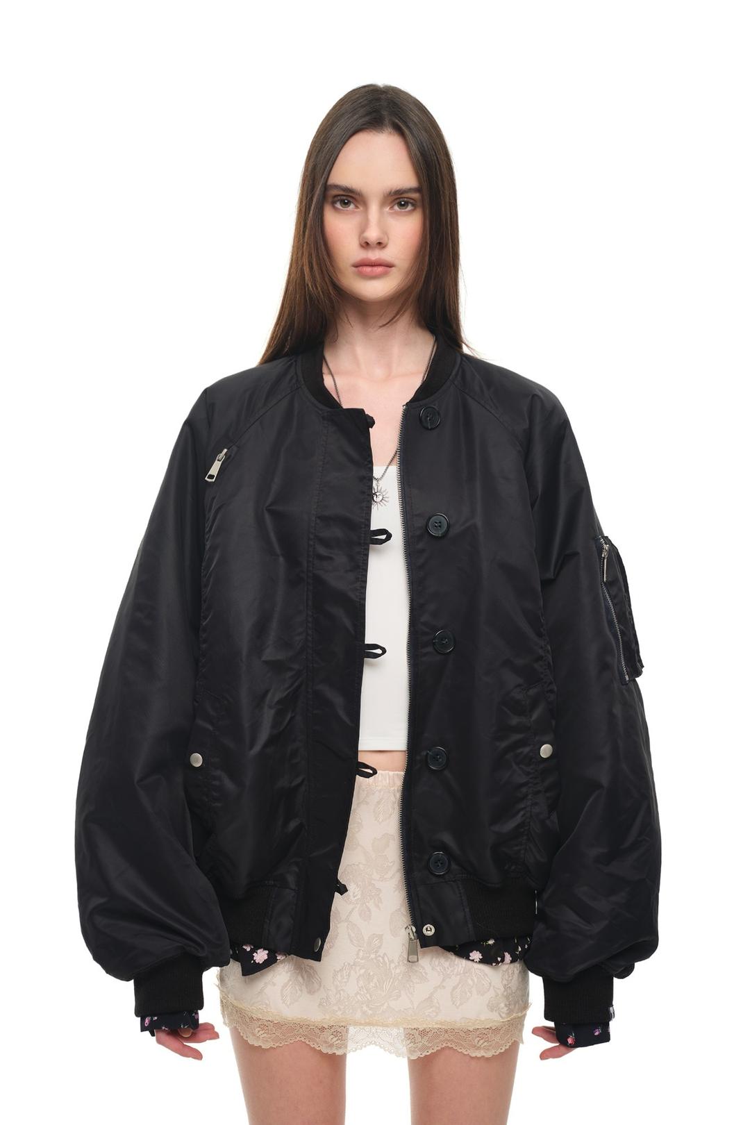 [3. 6 예약 발송] FLORAL TRIMMING BOMBER JACKET (BLACK)