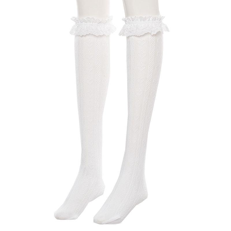 【予約　01/15発送】【メール便】ハートorレースハイソックス - ハート　ホワイト / M-L