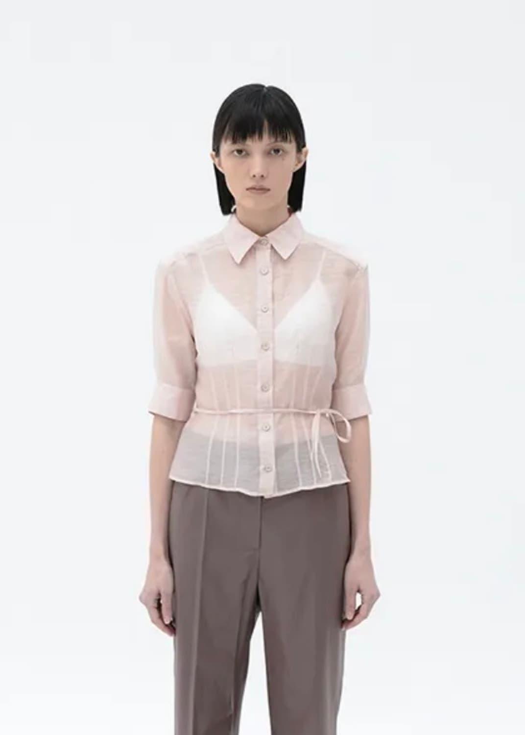 burmula sheer pintuck blouse pink OS | 후루츠패밀리