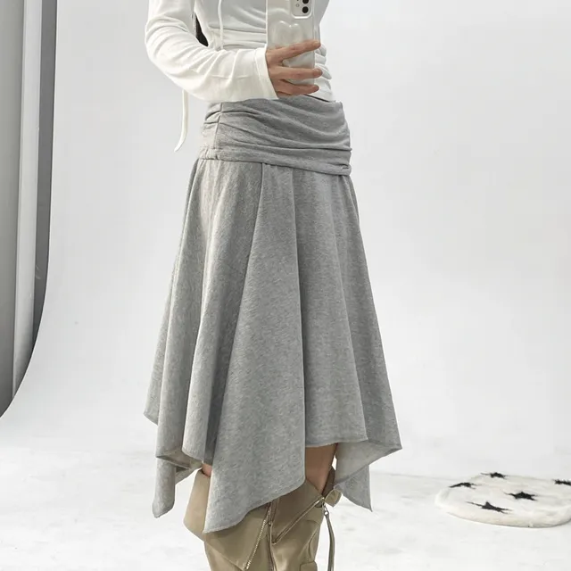 pair ribbon unbalance skirt (2colors)