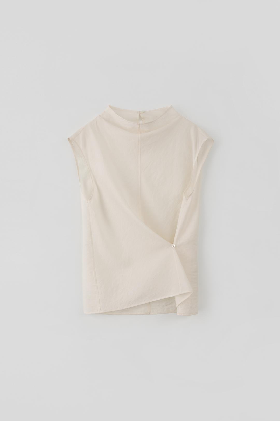 Cowl Neck Cap Sleeve Blouse_Cream