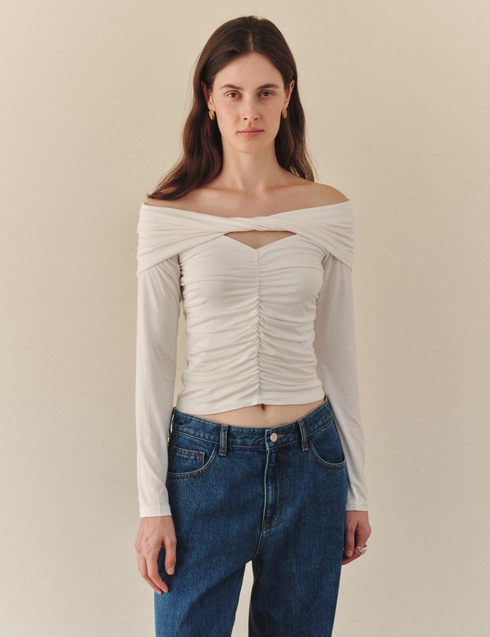 Drape Off Shoulder Top_Ivory