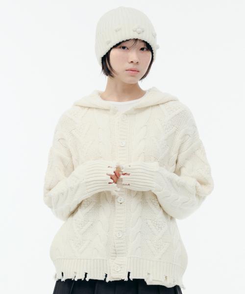 DAMAGED CABLE CARDIGAN [CREAM]