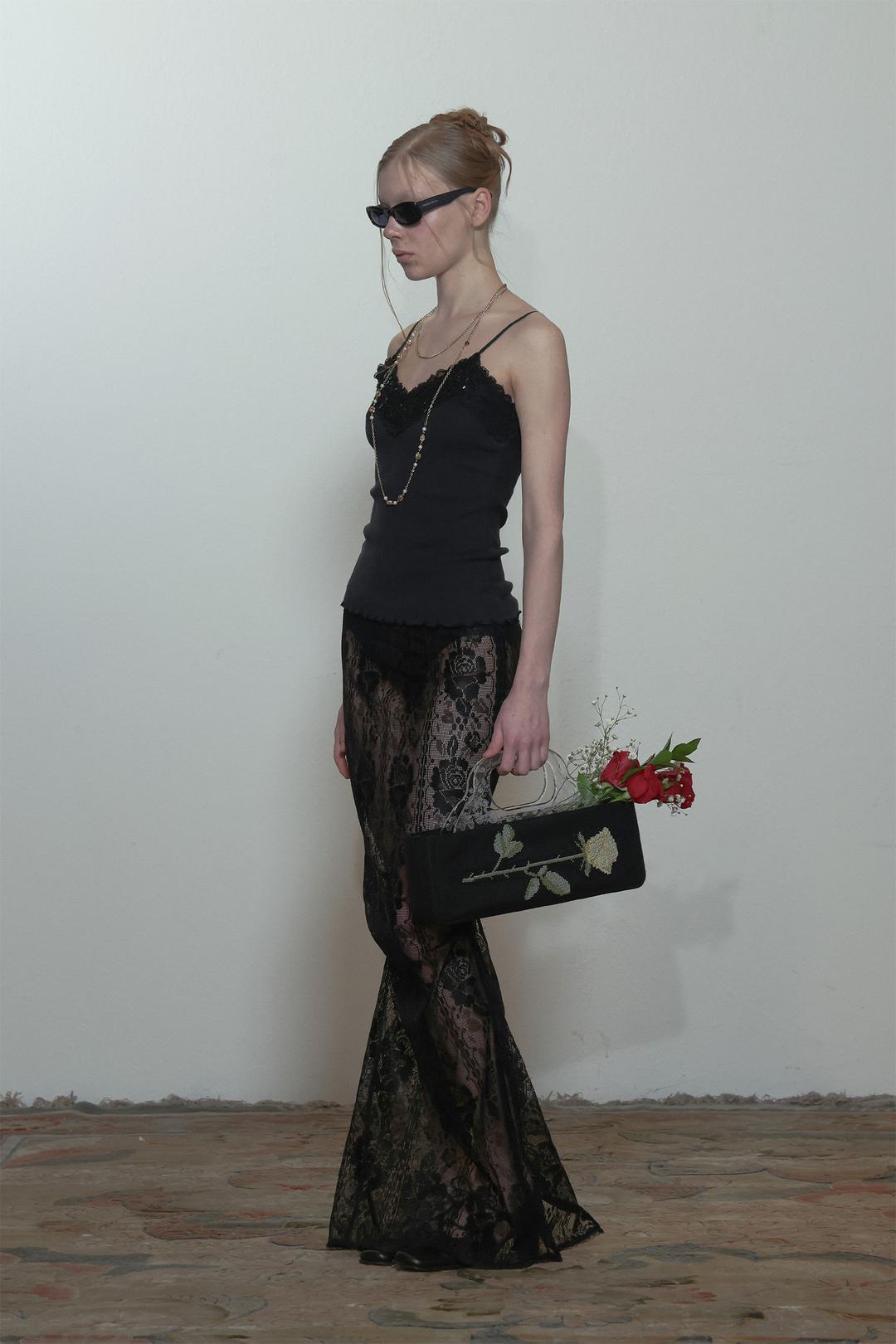 Table Cloth Maxi Skirt Glossy Black