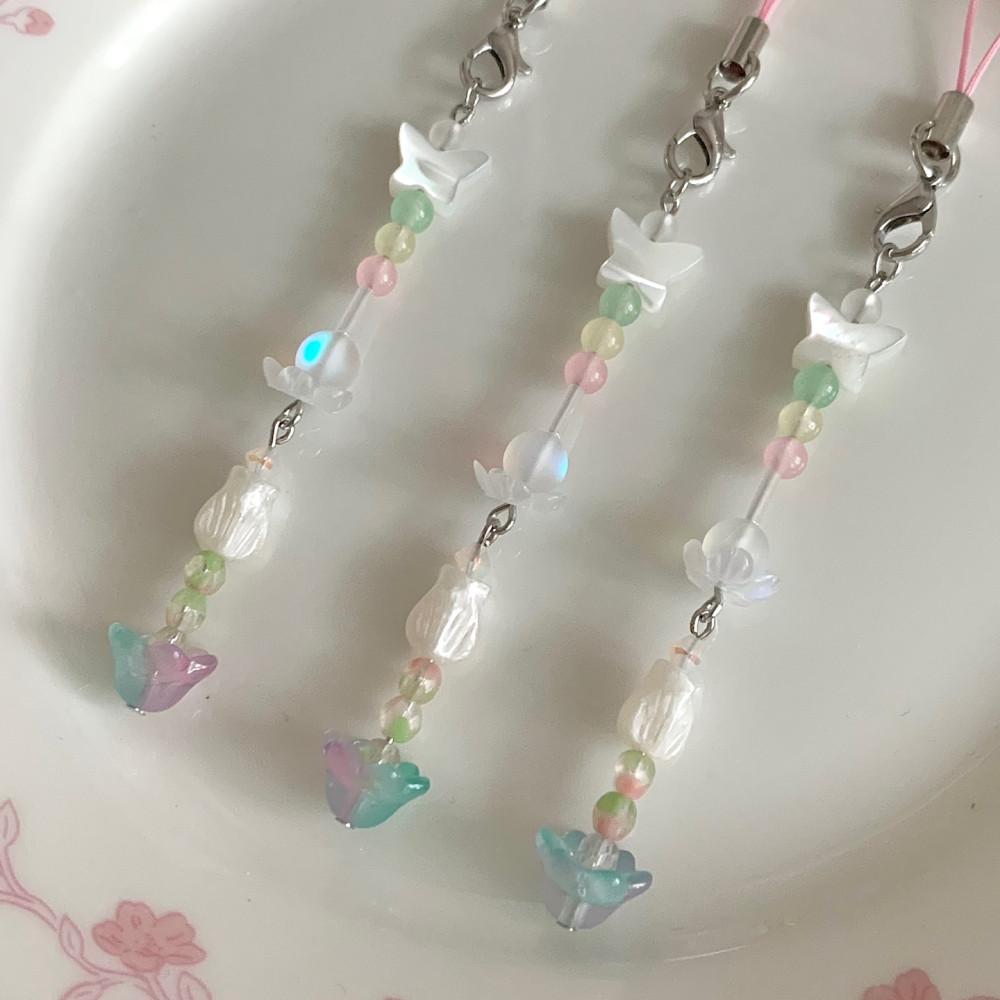 [keyring] 나비와 튤립 (butterfly and tulip) 비즈 키링