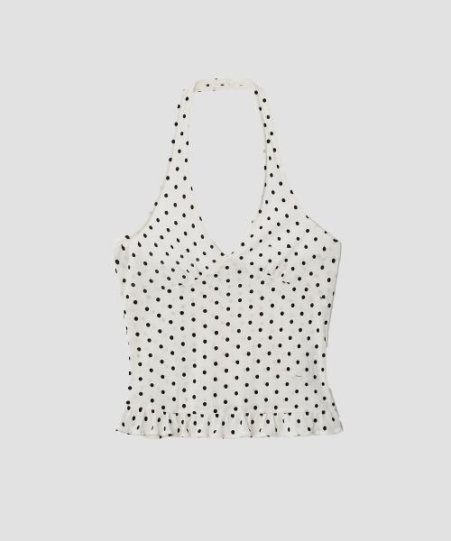 DOT HALTER SLEEVELESS TOP IVORY