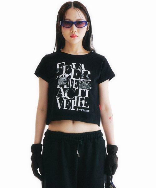 22 페이퍼 로고 크롭 반팔 티셔츠 블랙