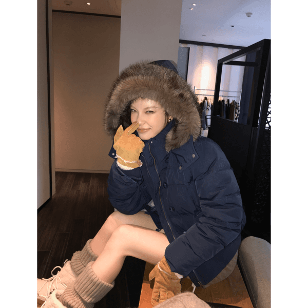 DULA Wool Collar Hooded Ribbed Cotton Jacket