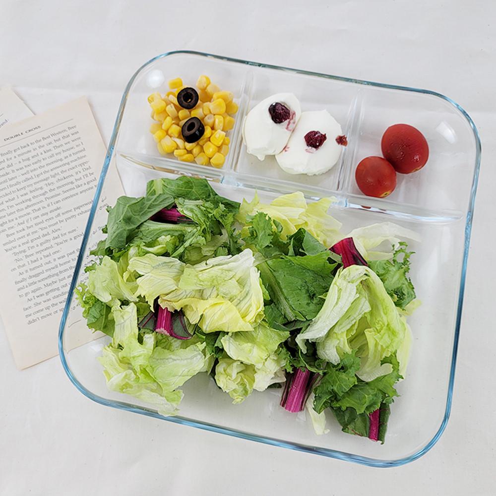 내열 나눔 접시 강화유리 플레이트 샤브샤브 월남쌈 투명 사각식판 소