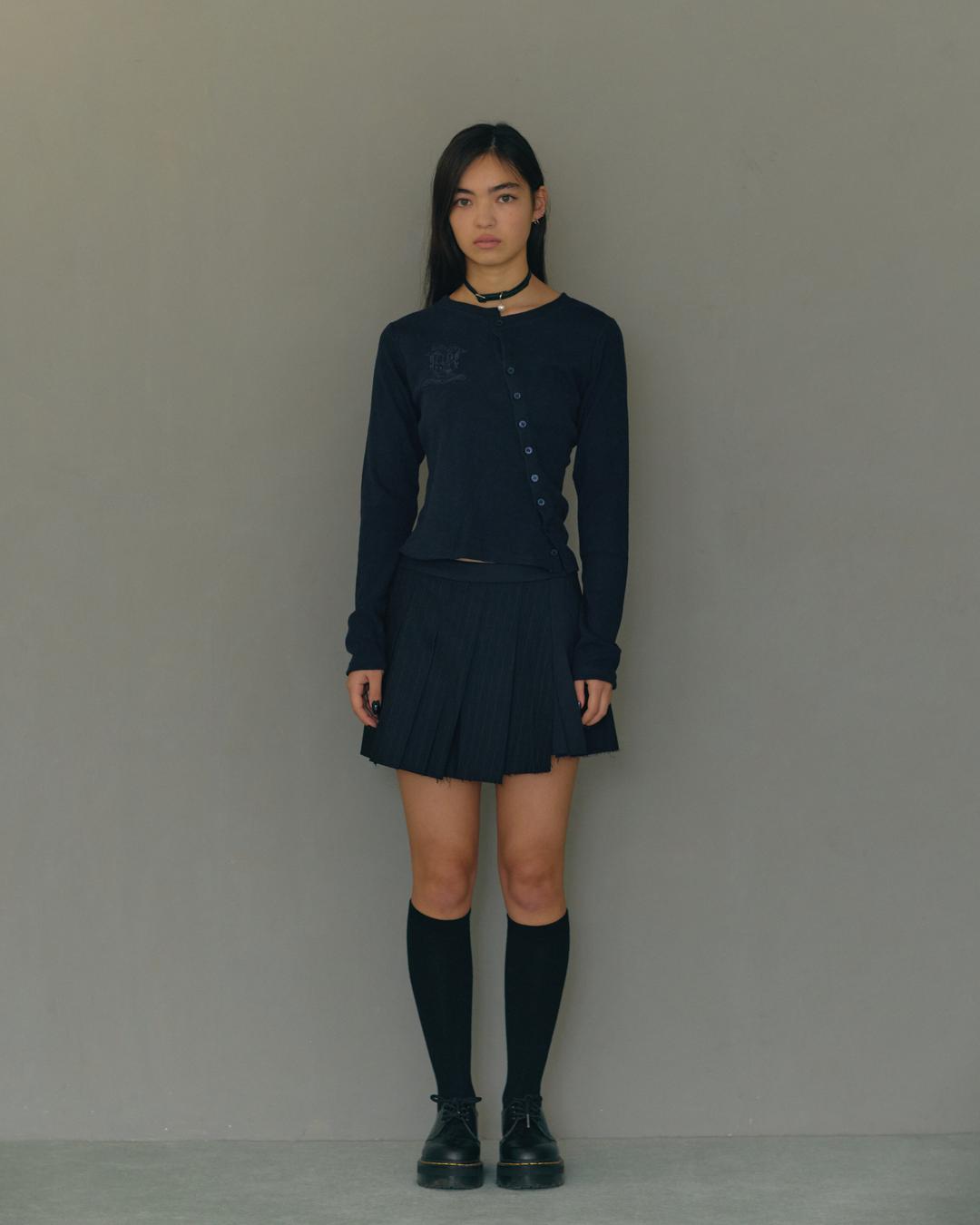 Asymmetric School Cardigan(Navy)