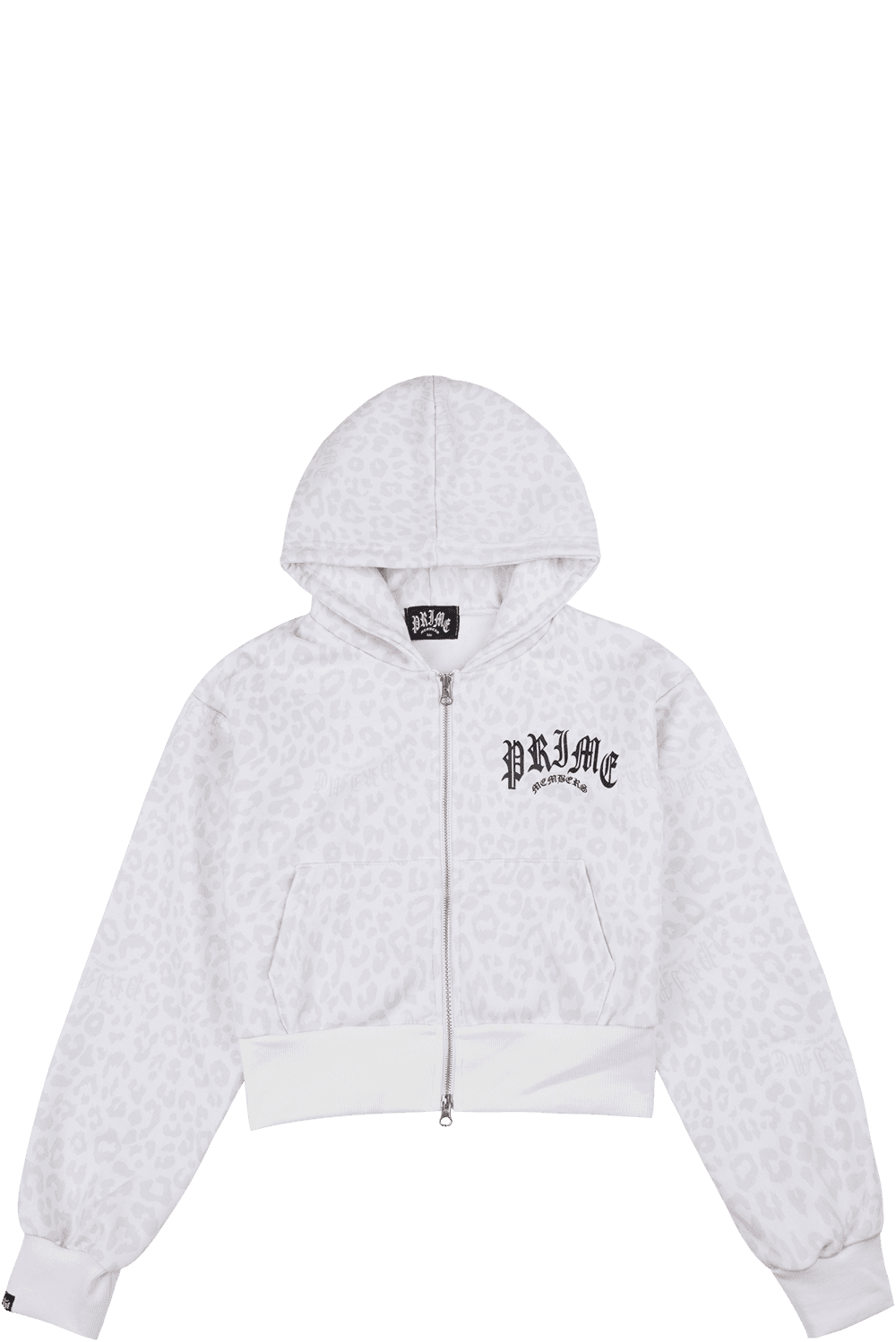 Leopard Crop Zip-Up Hoodie White