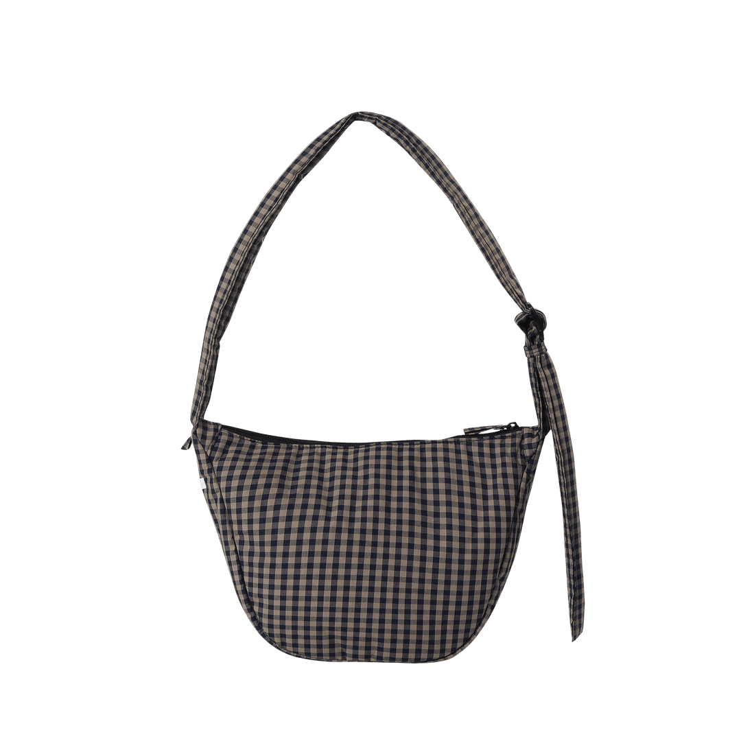 PADDED GINGHAM SHOULDER BAG, BROWN (Small)
