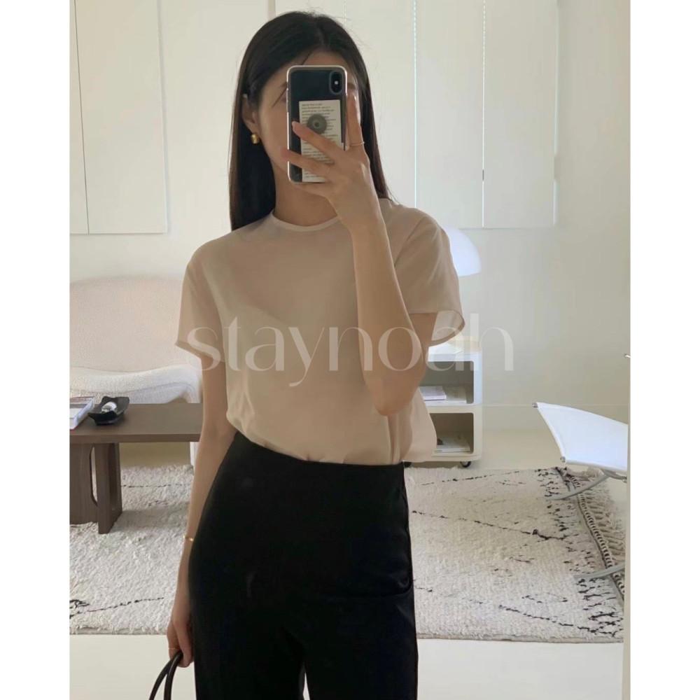 (아이 당일) AN 어몽 블라우스 시스루 반팔 백 버튼 bl (3c)