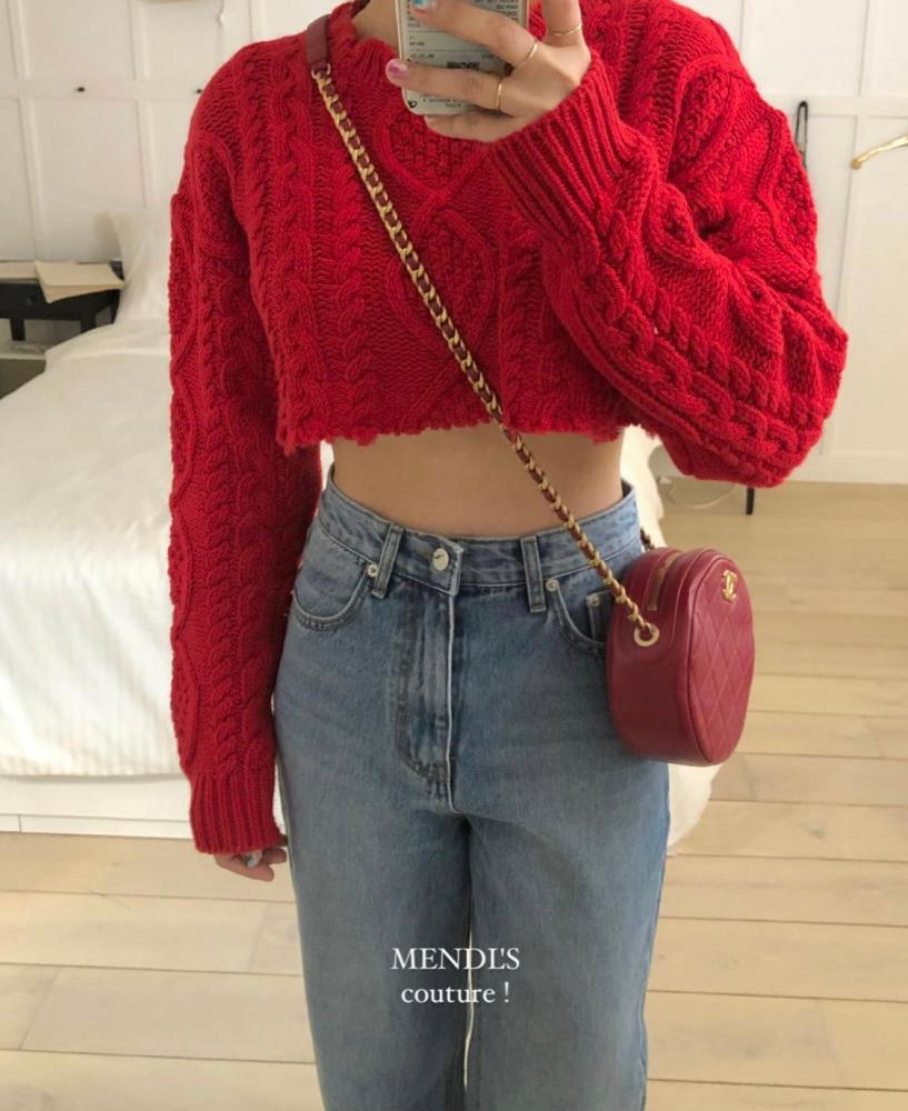 케이블 크롭 제니 니트(레드,아이 당일발송)