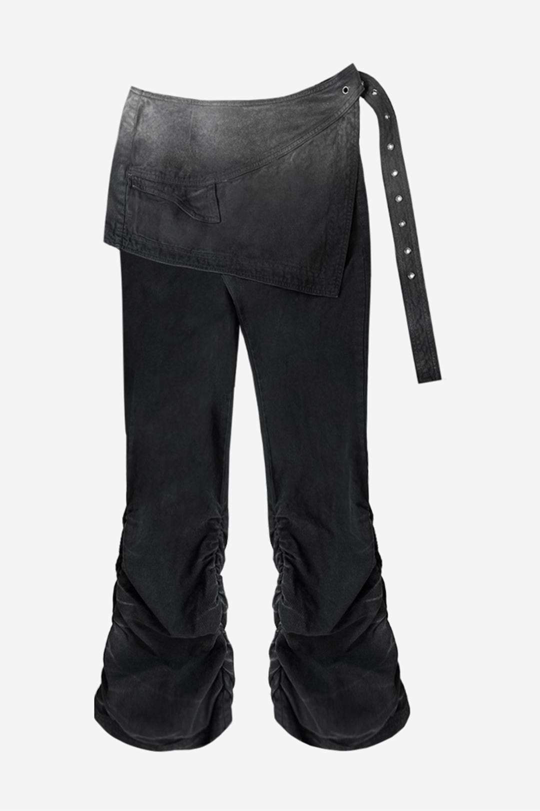 DYED EYELET BELT SKIRT SHIRRING PANTS